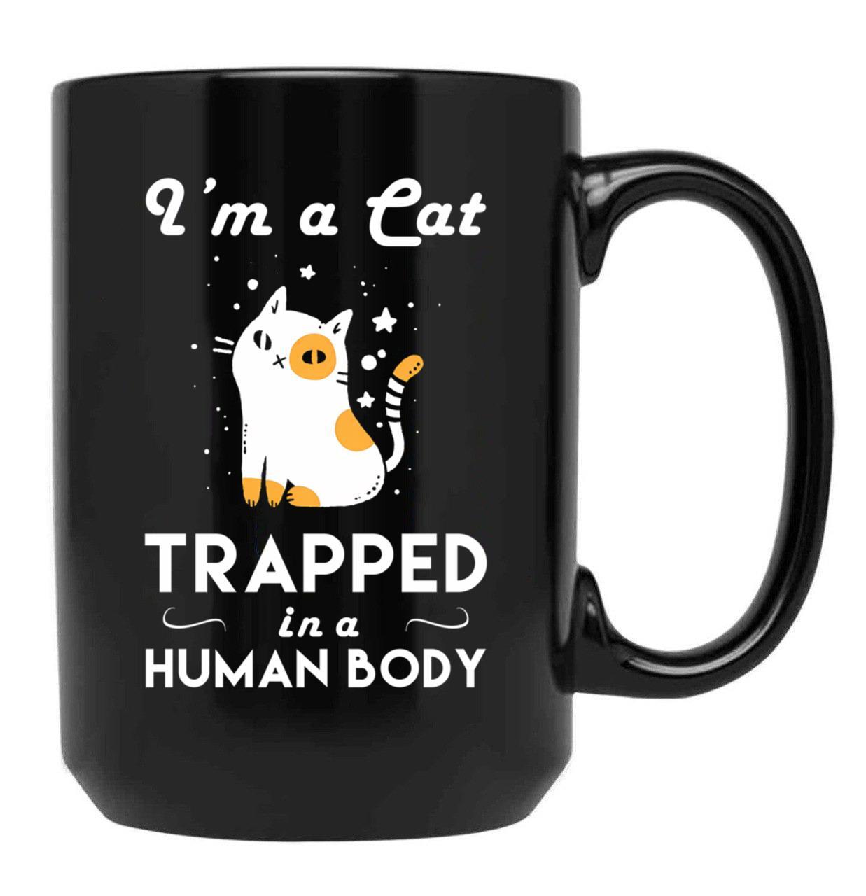 Funny Cat Trapped In The Human Body Black Coffee Mug, Gift Coffee Mug