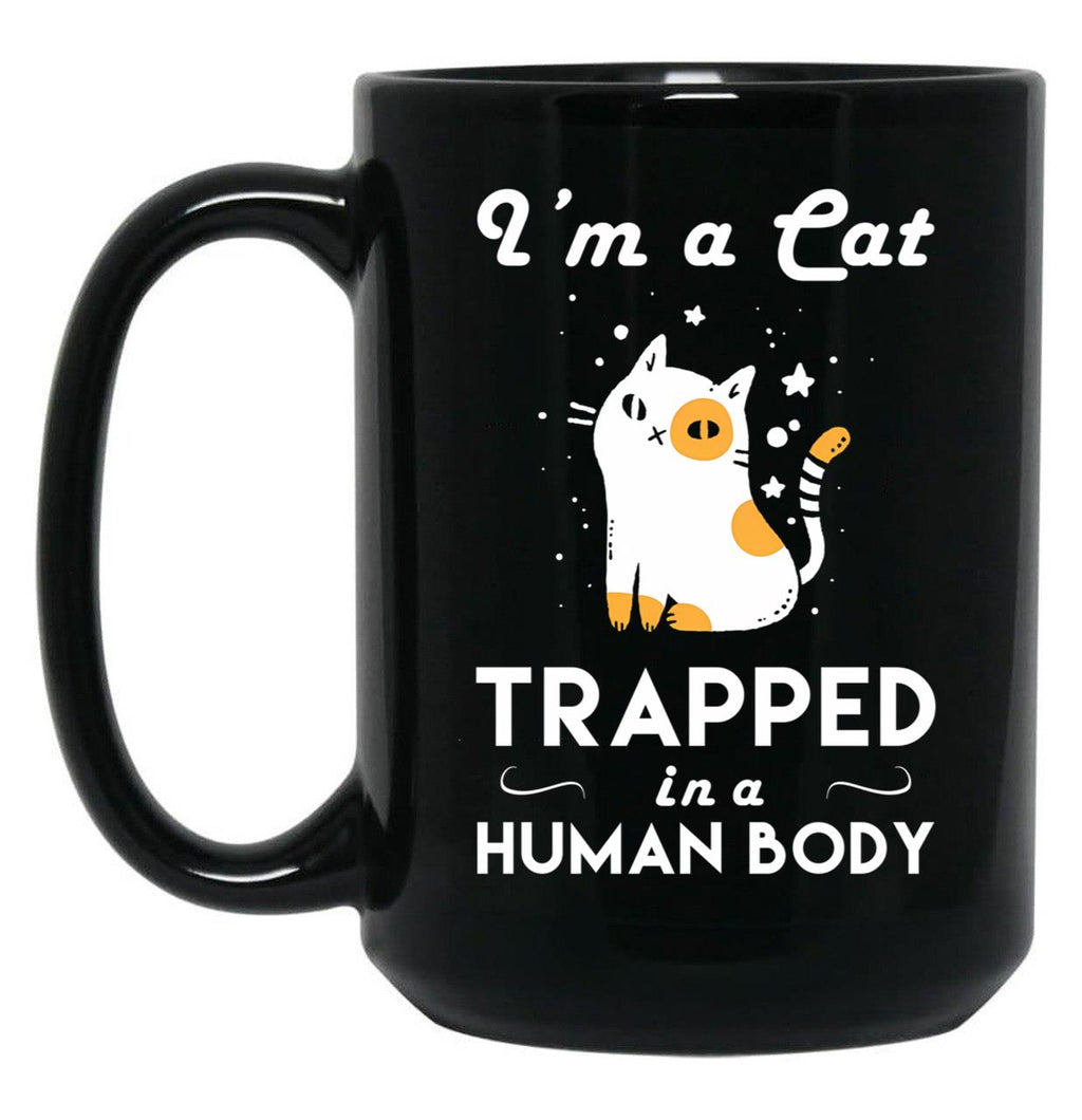 Funny Cat Trapped In The Human Body Black Coffee Mug, Gift Coffee Mug