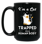 Funny Cat Trapped In The Human Body Black Coffee Mug, Gift Coffee Mug