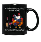 Funny Chickens Women And Wine Black Coffee Mug, Gift Coffee Mug - Black