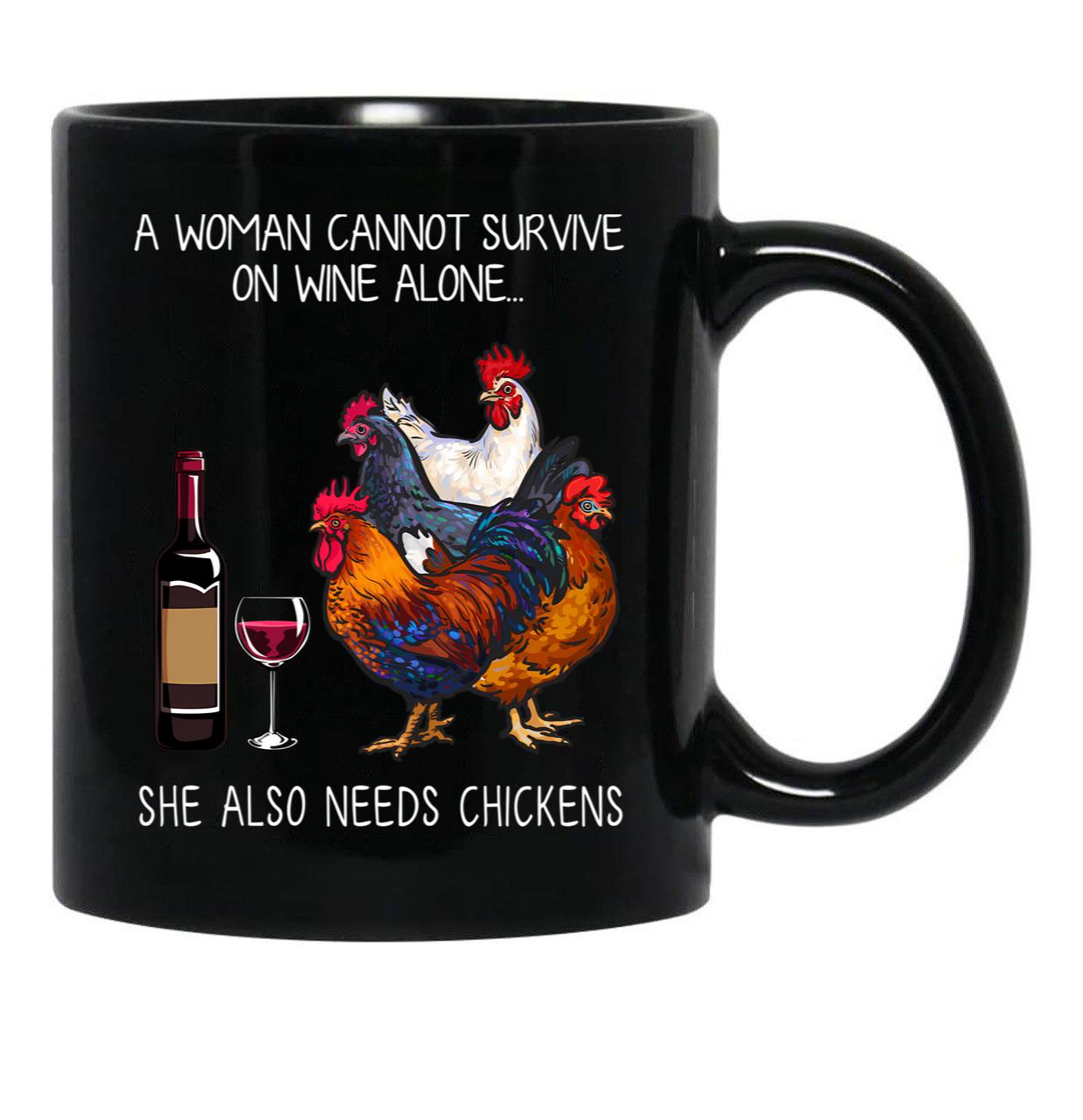 Funny Chickens Women And Wine Black Coffee Mug, Gift Coffee Mug - Black
