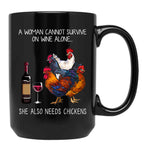 Funny Chickens Women And Wine Black Coffee Mug, Gift Coffee Mug