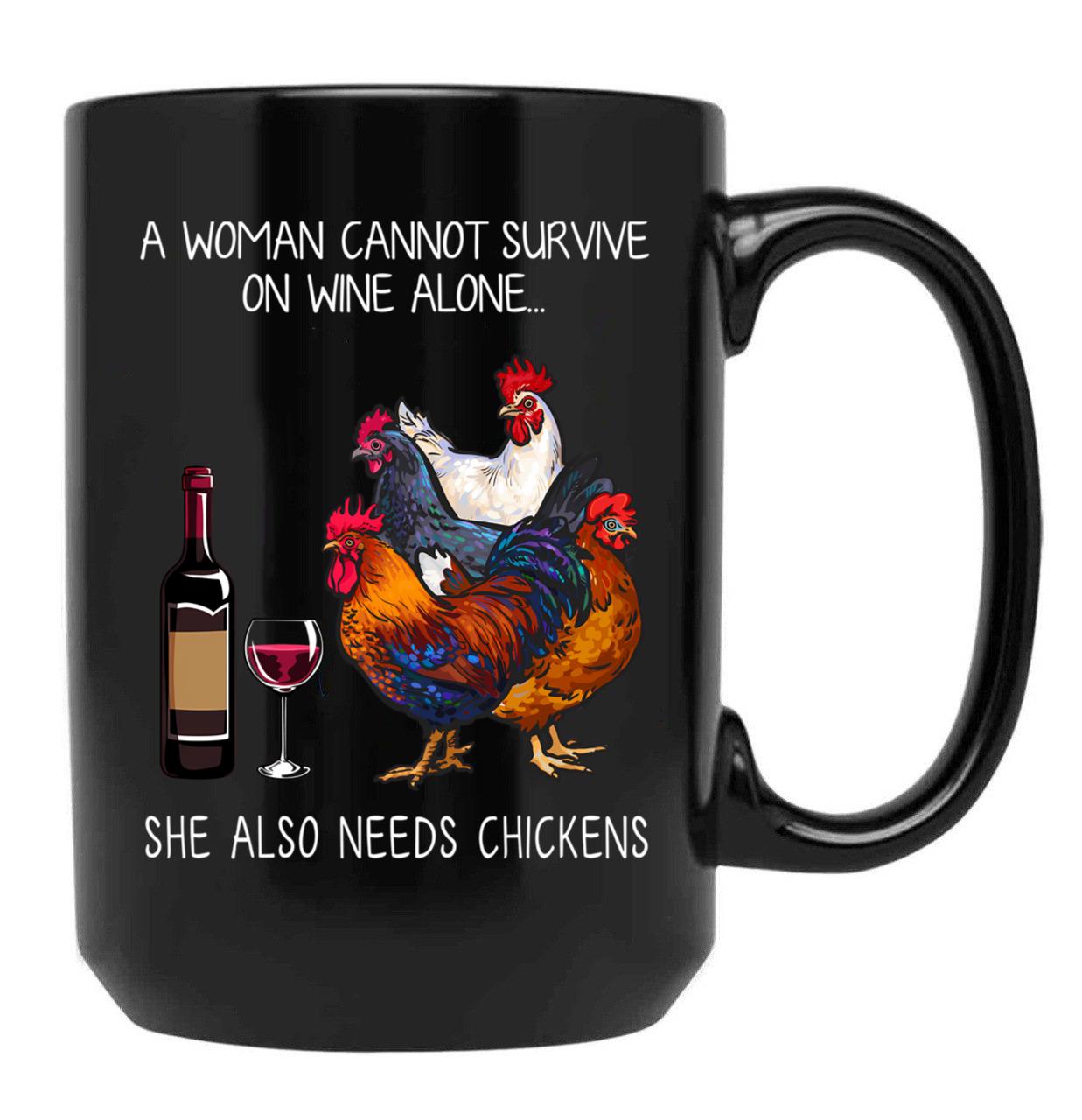 Funny Chickens Women And Wine Black Coffee Mug, Gift Coffee Mug