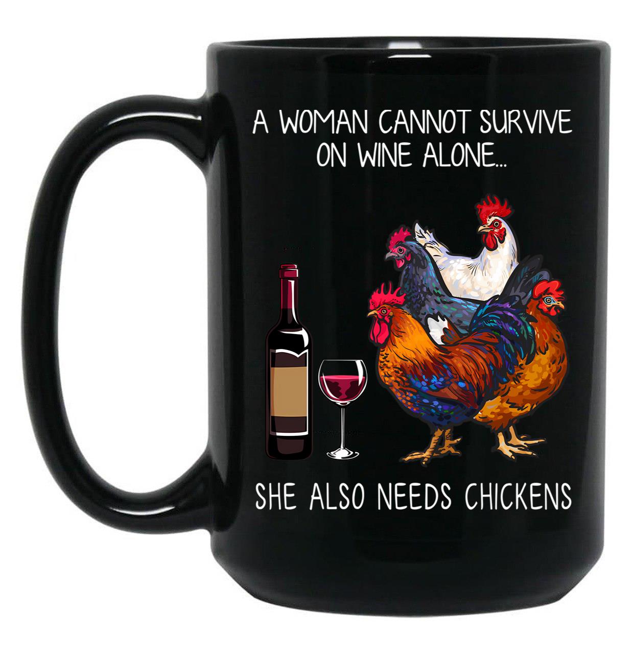 Funny Chickens Women And Wine Black Coffee Mug, Gift Coffee Mug