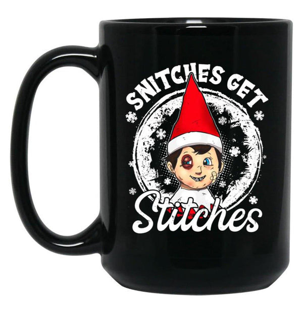 Funny Christmas Snitches Get Stitches Black Coffee Mug, Gift Coffee Mug - Black
