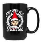 Funny Christmas Snitches Get Stitches Black Coffee Mug, Gift Coffee Mug