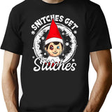 Funny Christmas Snitches Get Stitches Premium Heavyweight Cotton T-Shirt - Black