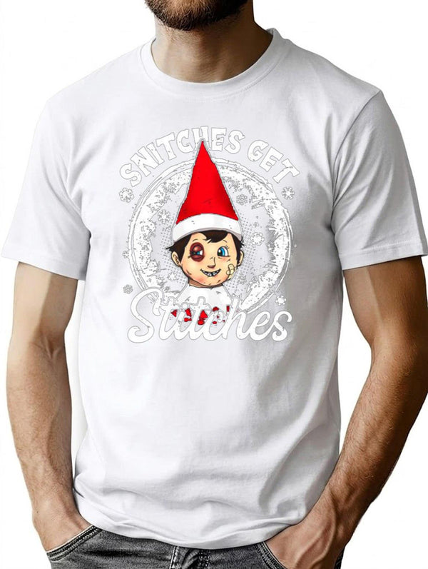 Funny Christmas Snitches Get Stitches Premium Heavyweight Cotton T-Shirt - White