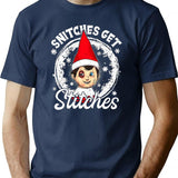Funny Christmas Snitches Get Stitches Premium Heavyweight Cotton T-Shirt - Navy