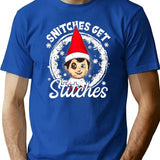 Funny Christmas Snitches Get Stitches Premium Heavyweight Cotton T-Shirt - Blue