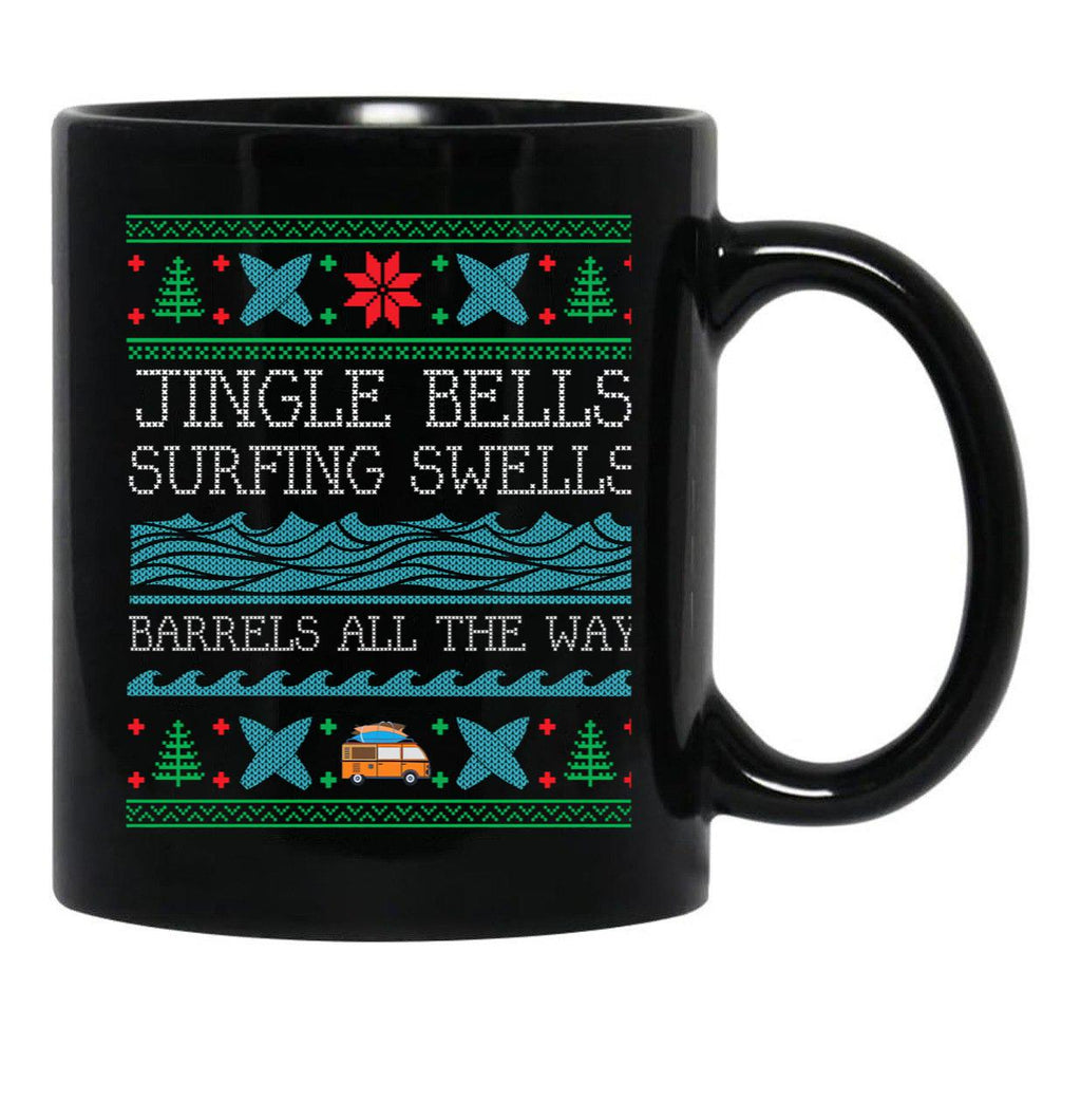 Funny Christmas Surfing Surf Board Ugly Christmas Xmas Black Coffee Mug, Gift Coffee Mug - Black