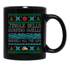 Funny Christmas Surfing Surf Board Ugly Christmas Xmas Black Coffee Mug, Gift Coffee Mug - Black