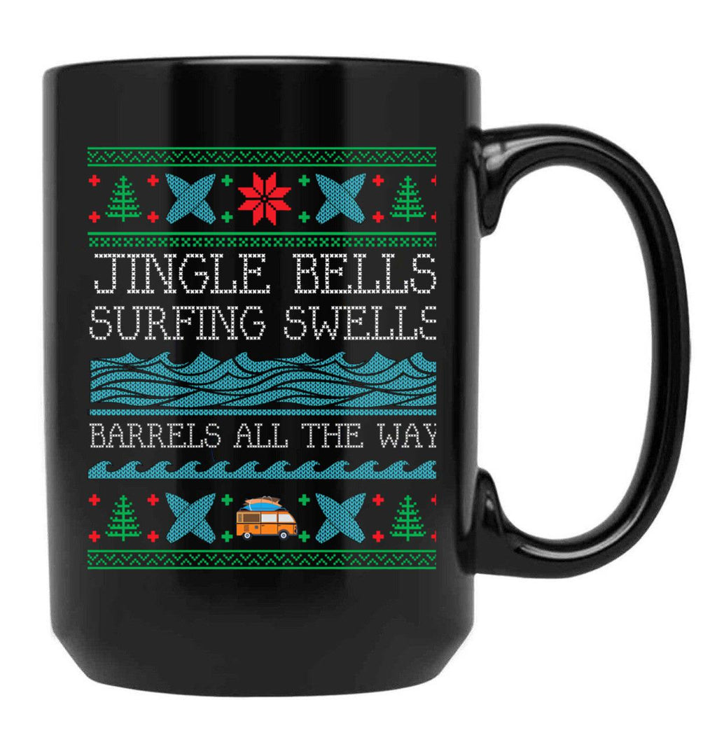 Funny Christmas Surfing Surf Board Ugly Christmas Xmas Black Coffee Mug, Gift Coffee Mug