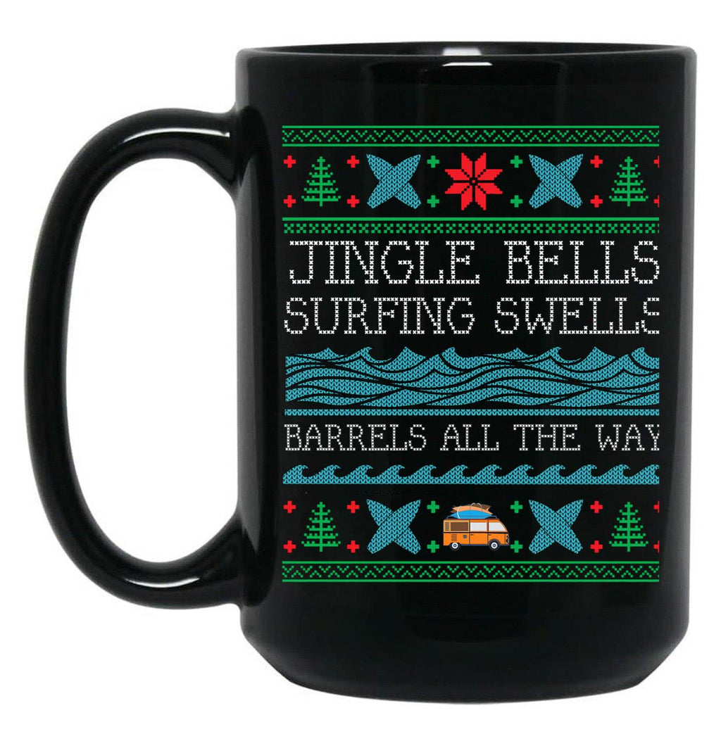 Funny Christmas Surfing Surf Board Ugly Christmas Xmas Black Coffee Mug, Gift Coffee Mug