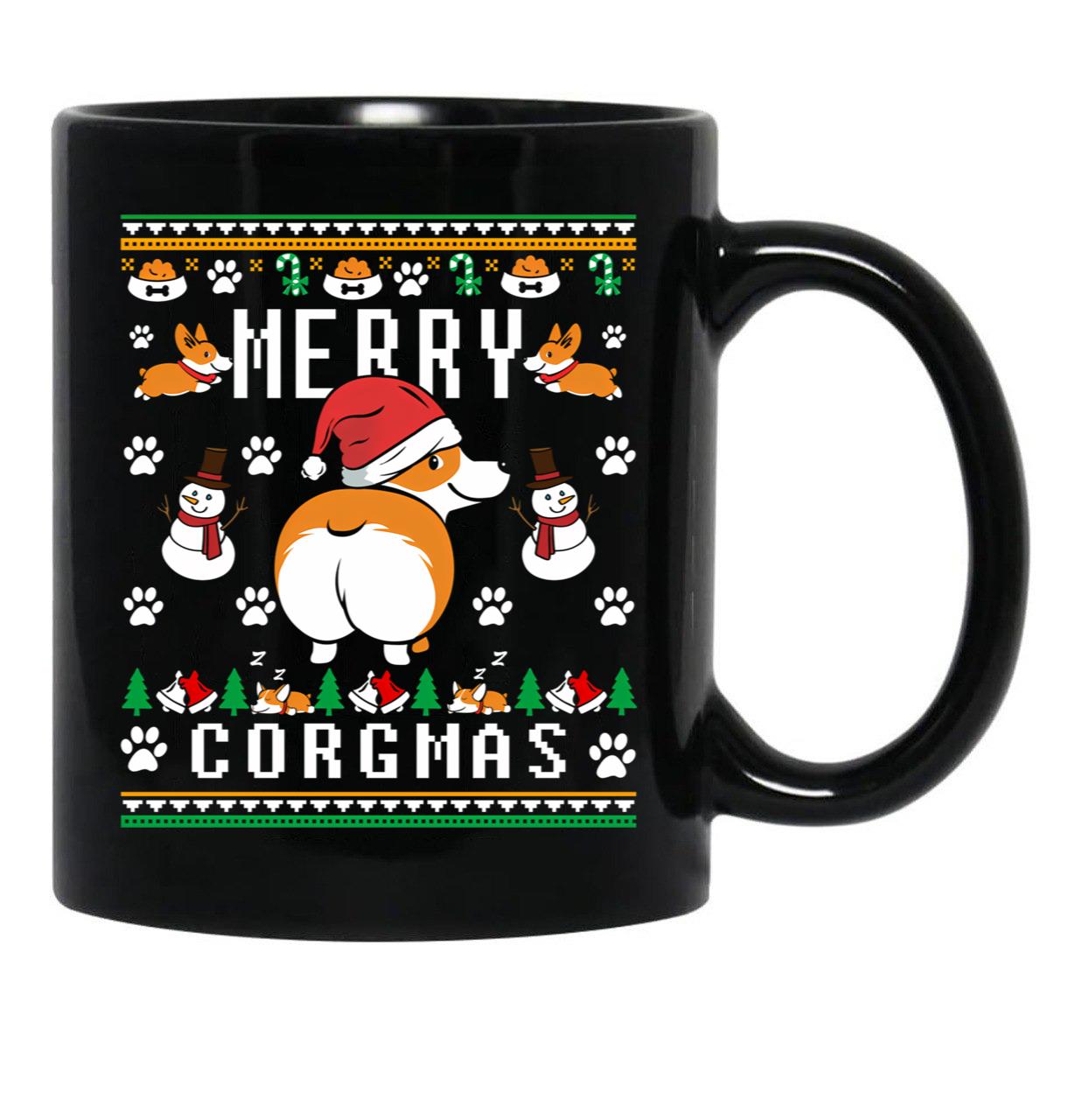 Funny Corgi Lover Ugly Christmas Sweater Black Coffee Mug, Gift Coffee Mug - Black