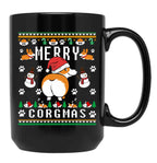 Funny Corgi Lover Ugly Christmas Sweater Black Coffee Mug, Gift Coffee Mug