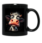 Funny Cow Big Eyes Portrait Black Coffee Mug, Gift Coffee Mug - Black