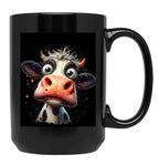 Funny Cow Big Eyes Portrait Black Coffee Mug, Gift Coffee Mug