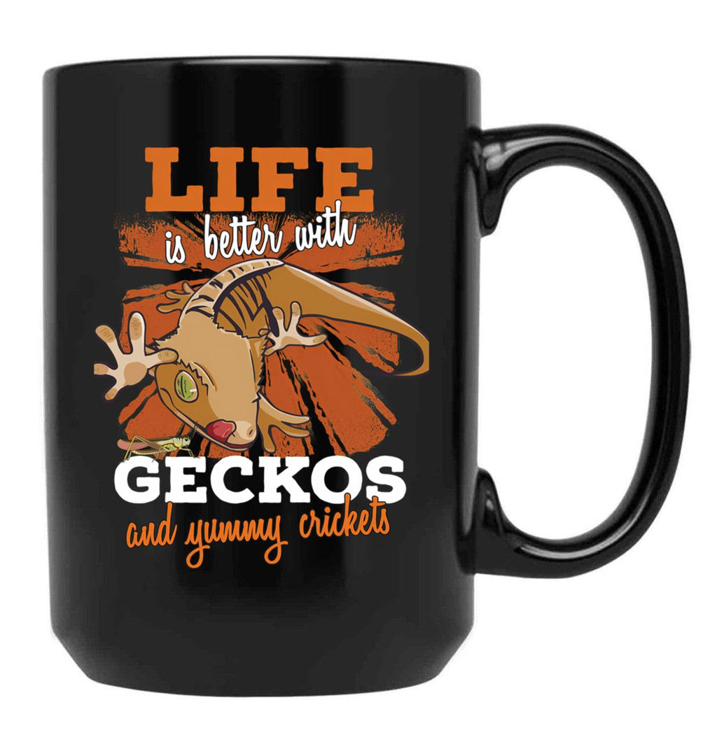 Funny Crested Gecko Gift Art Black Coffee Mug, Gift Coffee Mug