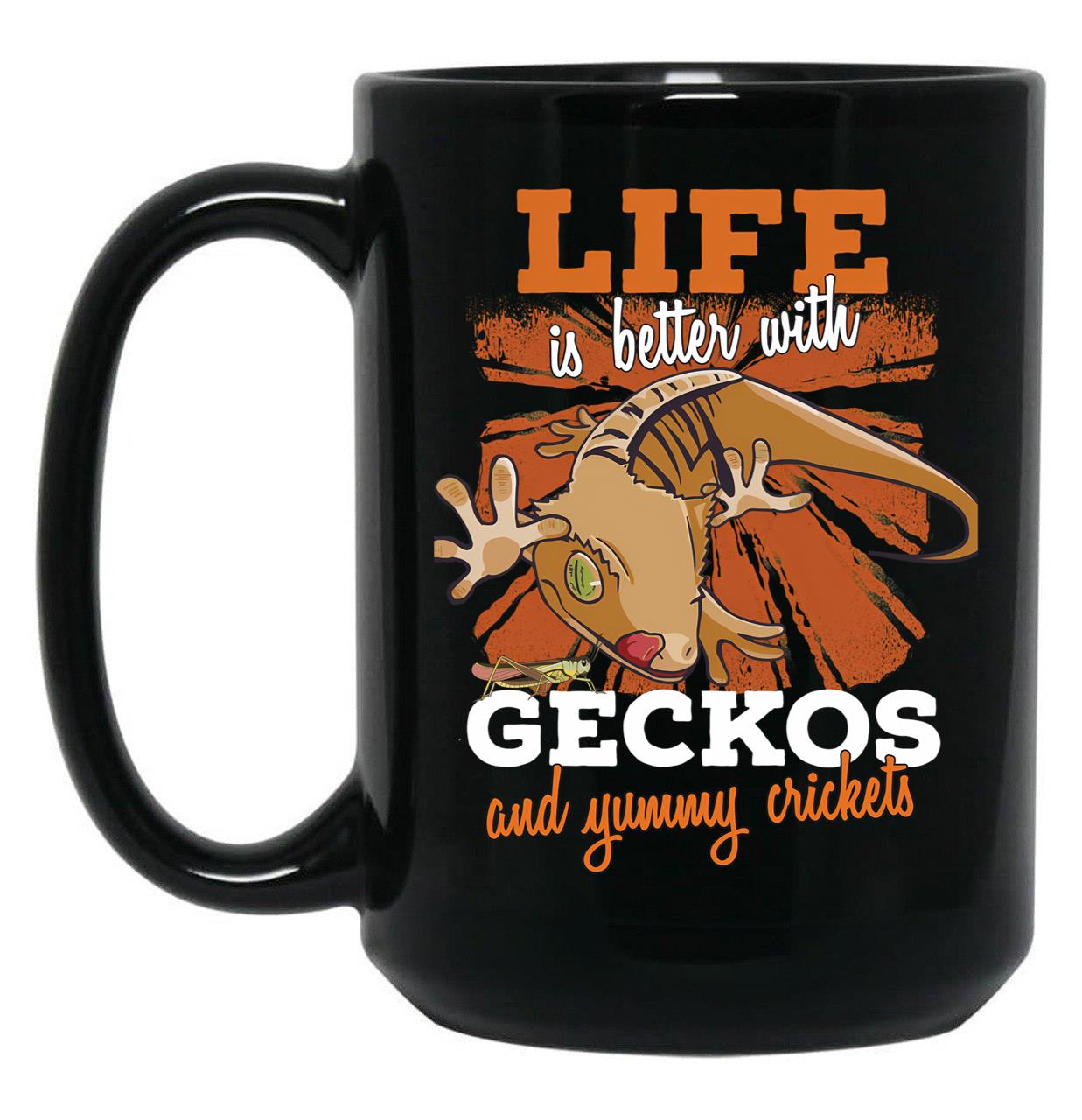 Funny Crested Gecko Gift Art Black Coffee Mug, Gift Coffee Mug