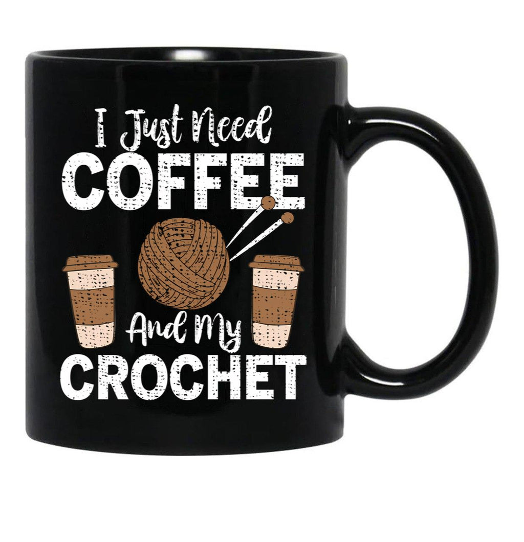 Funny Cute Crochet Black Coffee Mug, Gift Coffee Mug - Black