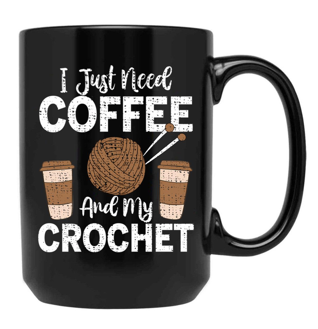 Funny Cute Crochet Black Coffee Mug, Gift Coffee Mug