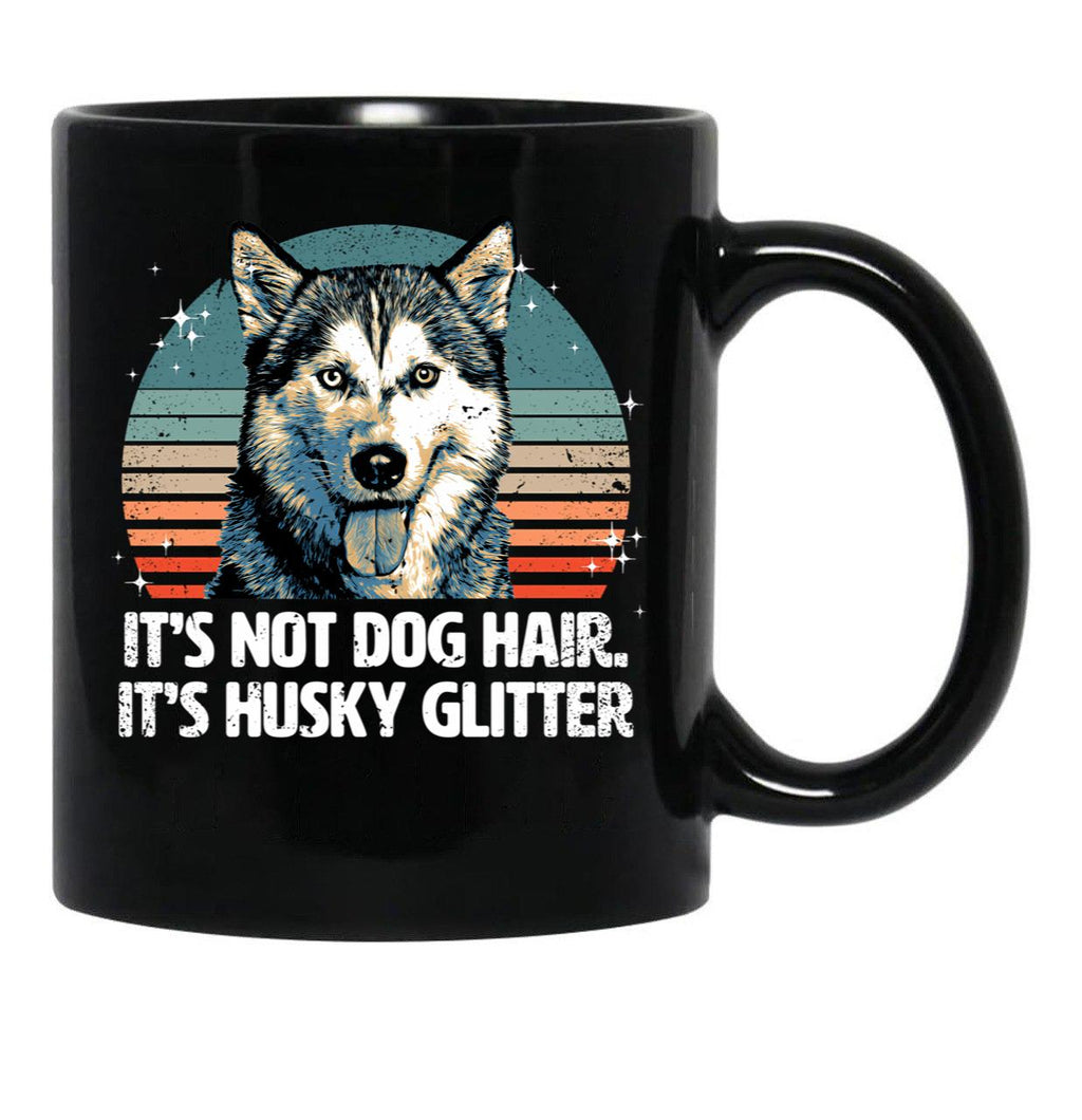 Funny Cute Siberian Husky Dog Glitter Black Coffee Mug, Gift Coffee Mug - Black