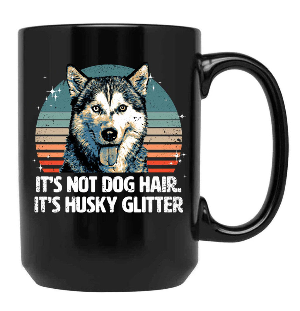Funny Cute Siberian Husky Dog Glitter Black Coffee Mug, Gift Coffee Mug