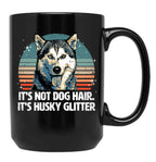 Funny Cute Siberian Husky Dog Glitter Black Coffee Mug, Gift Coffee Mug
