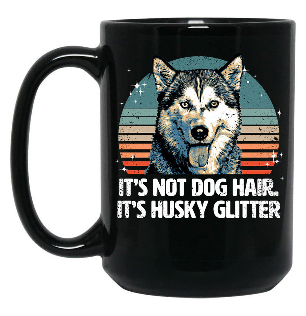 Funny Cute Siberian Husky Dog Glitter Black Coffee Mug, Gift Coffee Mug