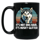 Funny Cute Siberian Husky Dog Glitter Black Coffee Mug, Gift Coffee Mug
