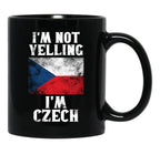 Funny Czech Gift I'M Not Yelling I'M Czech - Retro Czech Republic Flag - Czech Pride Black Coffee Mug, Gift Coffee Mug - Black