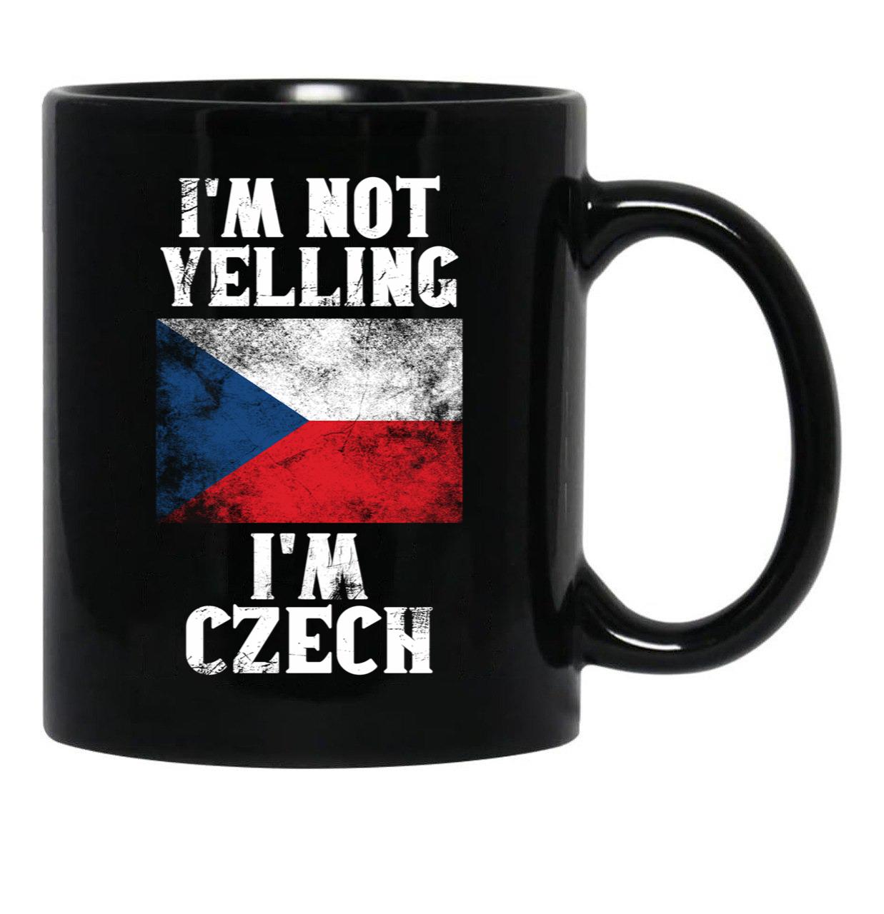Funny Czech Gift I'M Not Yelling I'M Czech - Retro Czech Republic Flag - Czech Pride Black Coffee Mug, Gift Coffee Mug - Black