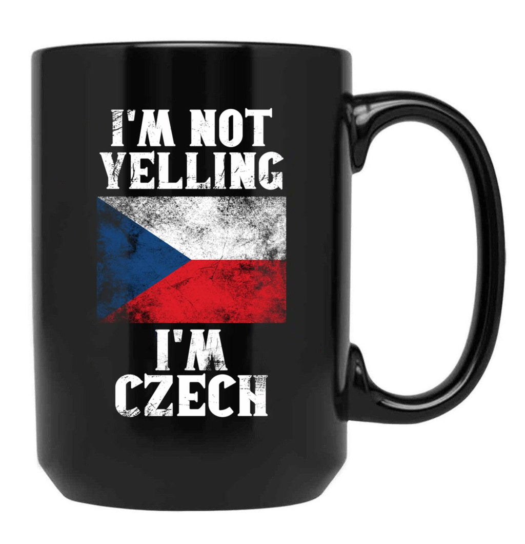 Funny Czech Gift I'M Not Yelling I'M Czech - Retro Czech Republic Flag - Czech Pride Black Coffee Mug, Gift Coffee Mug