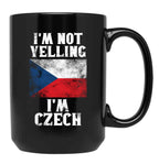 Funny Czech Gift I'M Not Yelling I'M Czech - Retro Czech Republic Flag - Czech Pride Black Coffee Mug, Gift Coffee Mug