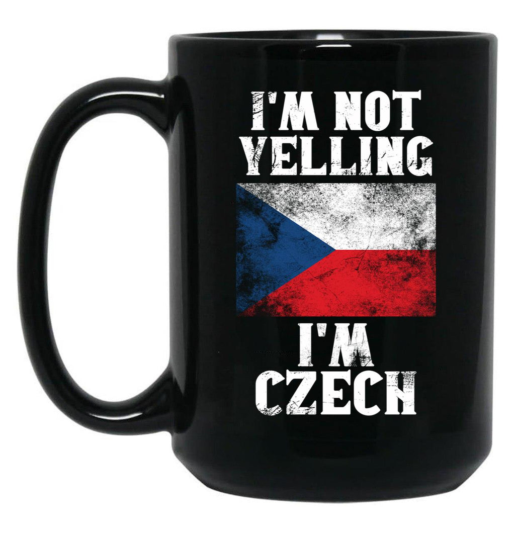 Funny Czech Gift I'M Not Yelling I'M Czech - Retro Czech Republic Flag - Czech Pride Black Coffee Mug, Gift Coffee Mug