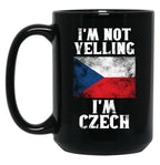 Funny Czech Gift I'M Not Yelling I'M Czech - Retro Czech Republic Flag - Czech Pride Black Coffee Mug, Gift Coffee Mug