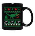Funny Dinosaur T-Rex Eating Reindeer Tree Rex Ugly Christmas Sweater Black Coffee Mug, Gift Coffee Mug - Black