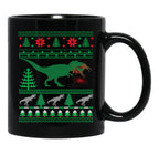 Funny Dinosaur T-Rex Eating Reindeer Tree Rex Ugly Christmas Sweater Black Coffee Mug, Gift Coffee Mug - Black