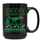 Funny Dinosaur T-Rex Eating Reindeer Tree Rex Ugly Christmas Sweater Black Coffee Mug, Gift Coffee Mug