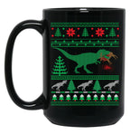 Funny Dinosaur T-Rex Eating Reindeer Tree Rex Ugly Christmas Sweater Black Coffee Mug, Gift Coffee Mug