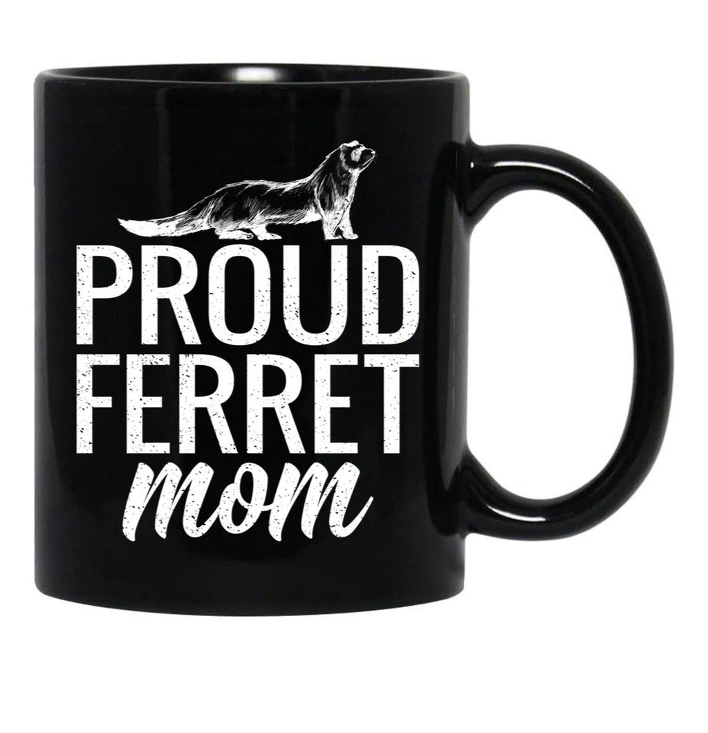 Funny Distressed Retro Vintage Ferret Mom Black Coffee Mug, Gift Coffee Mug - Black