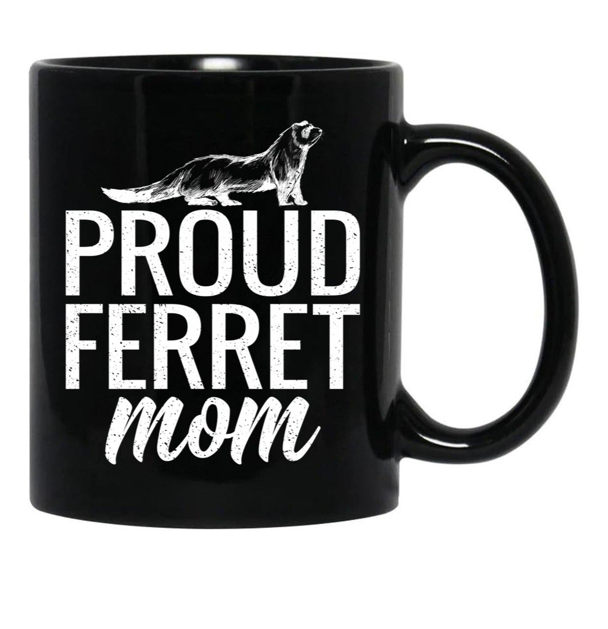 Funny Distressed Retro Vintage Ferret Mom Black Coffee Mug, Gift Coffee Mug - Black
