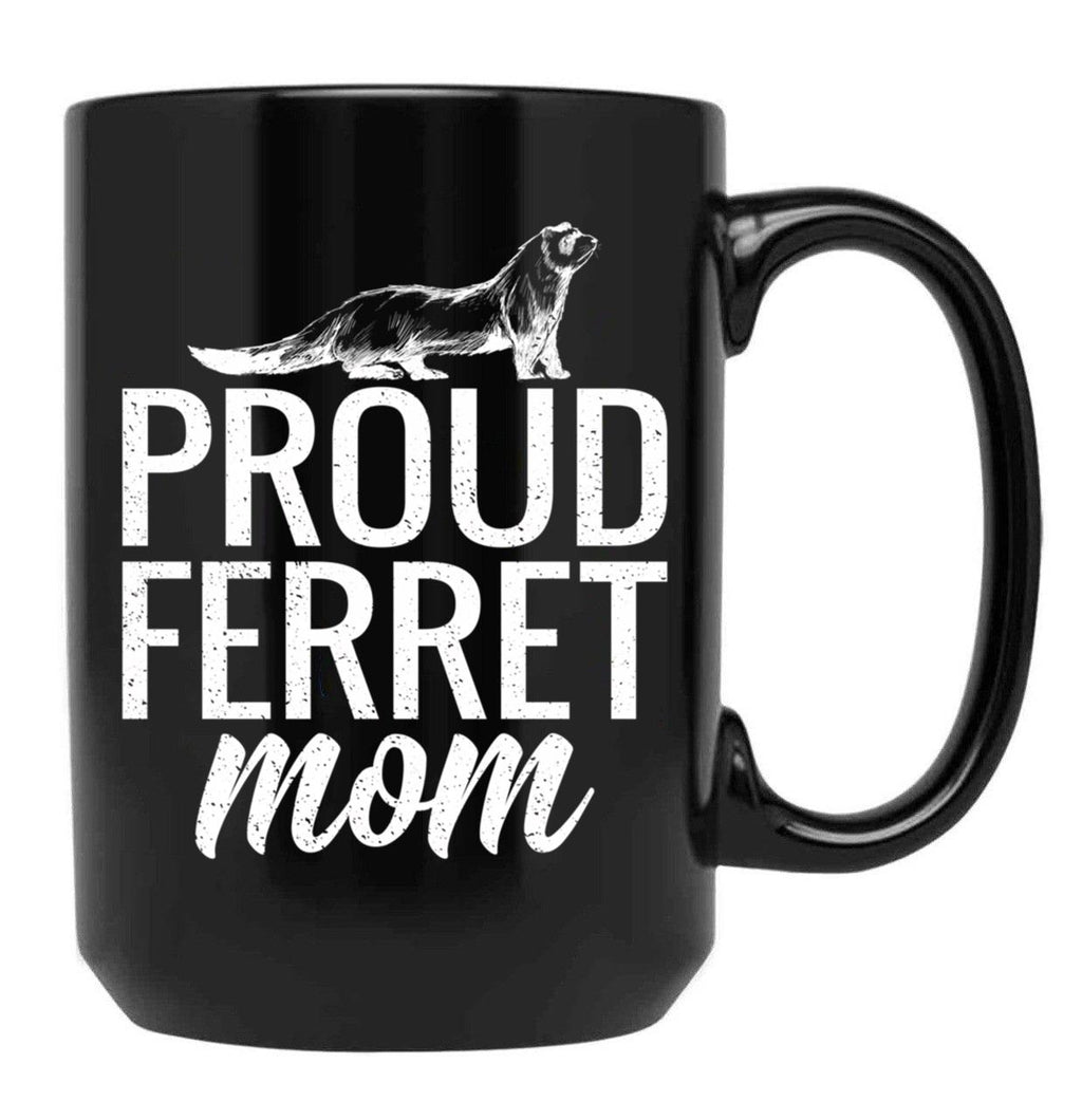 Funny Distressed Retro Vintage Ferret Mom Black Coffee Mug, Gift Coffee Mug