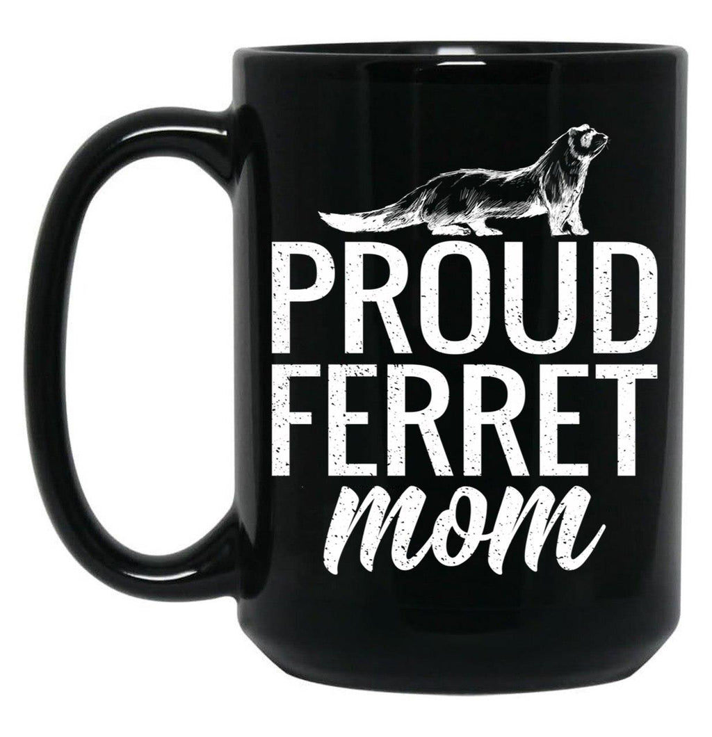 Funny Distressed Retro Vintage Ferret Mom Black Coffee Mug, Gift Coffee Mug
