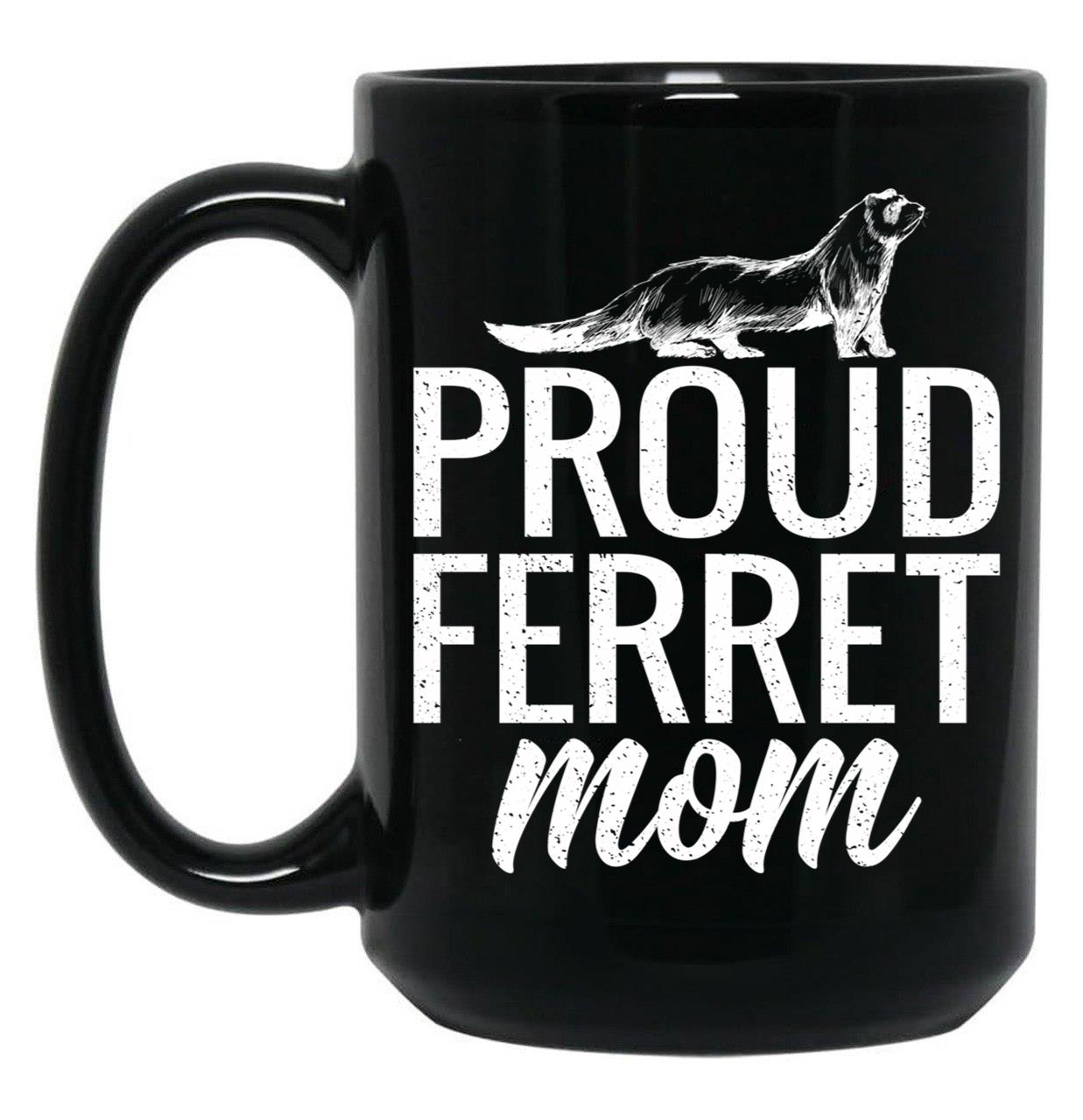 Funny Distressed Retro Vintage Ferret Mom Black Coffee Mug, Gift Coffee Mug