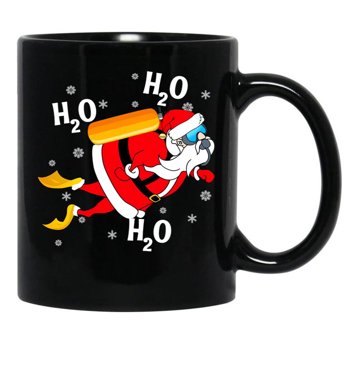 Funny Diving H2O H2O H2O Santa Black Coffee Mug, Gift Coffee Mug - Black
