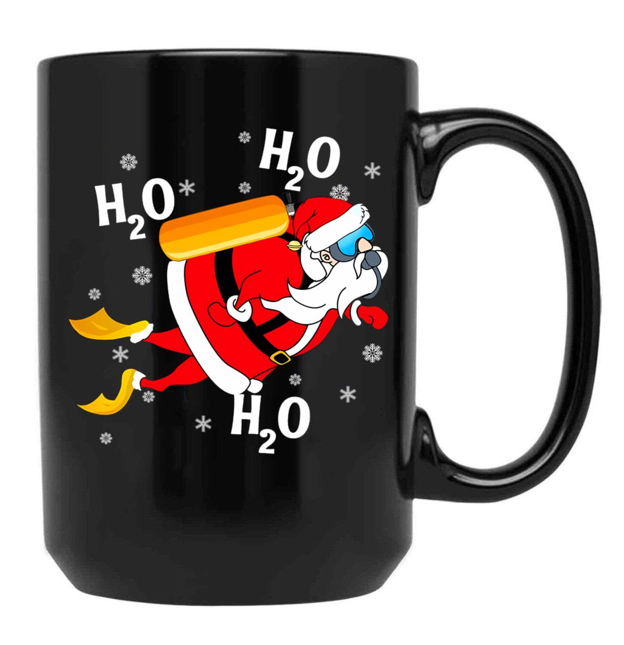 Funny Diving H2O H2O H2O Santa Black Coffee Mug, Gift Coffee Mug