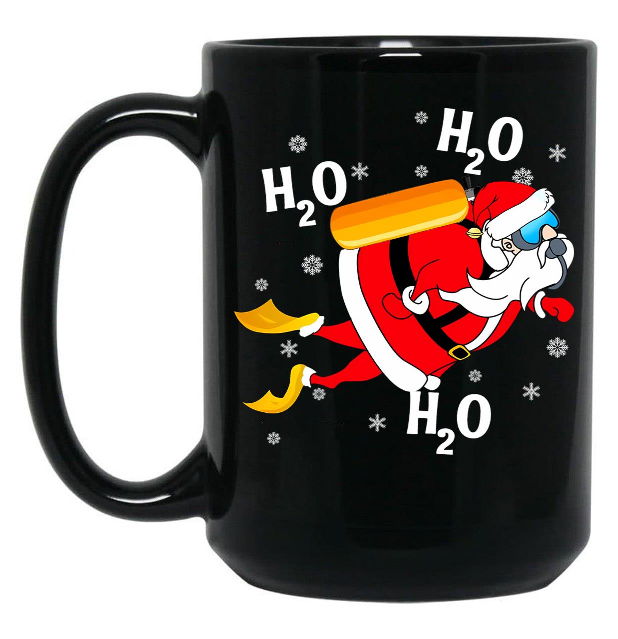 Funny Diving H2O H2O H2O Santa Black Coffee Mug, Gift Coffee Mug