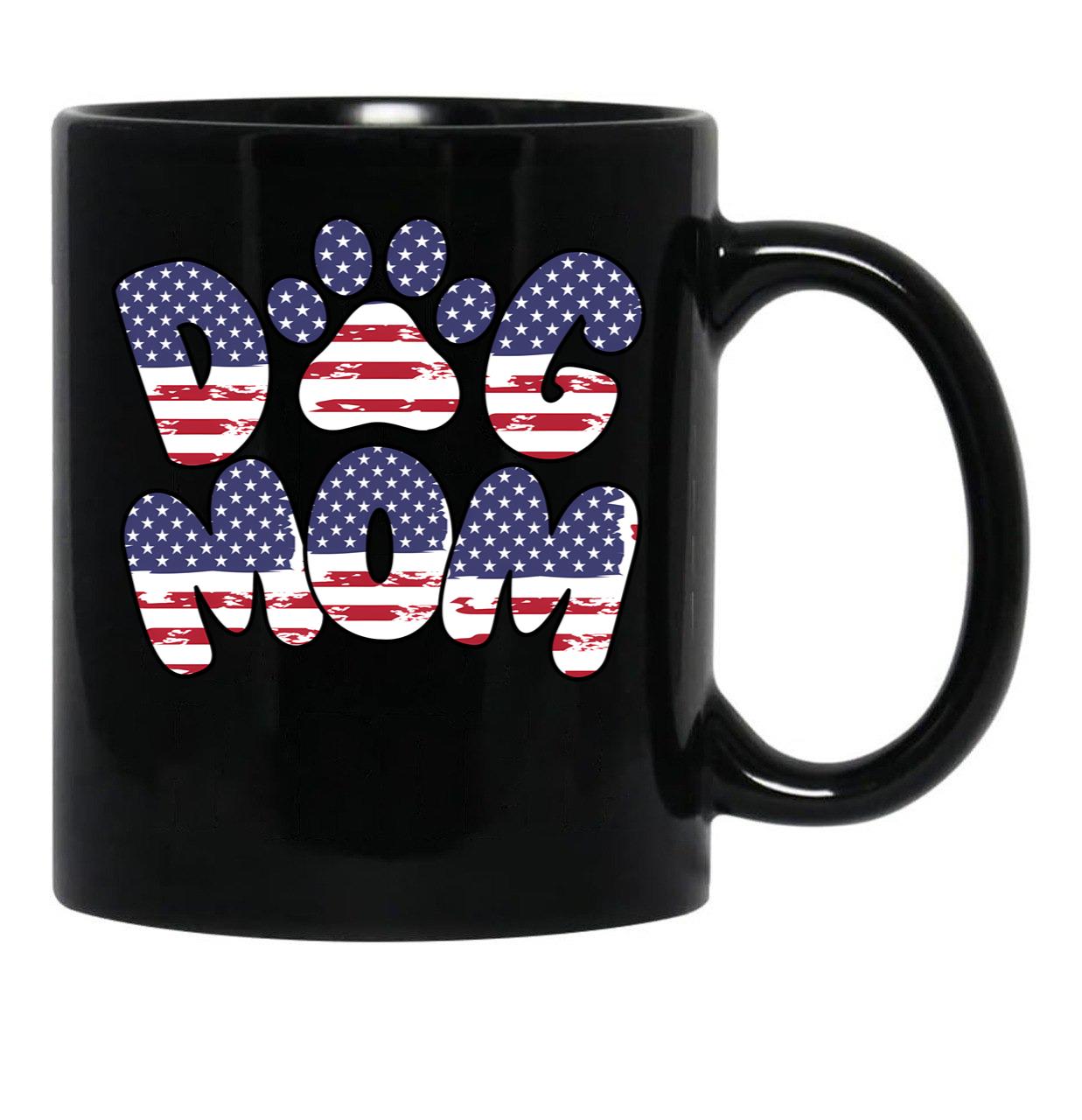 Funny Dog Mom Usa Flag Black Coffee Mug, Gift Coffee Mug - Black